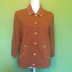 ONQUE CASUALS tan beaded jacket‎ 3/4 length sleeves